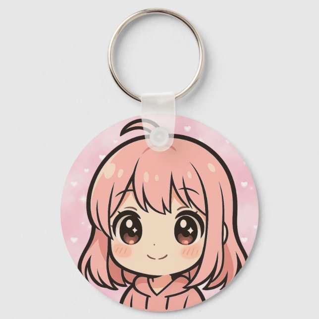Cute Kawaii Anime Girl Face Keychain (Front)