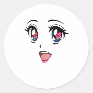 Cute Kawaii Anime Girl Face Manga Style Classic Round Sticker