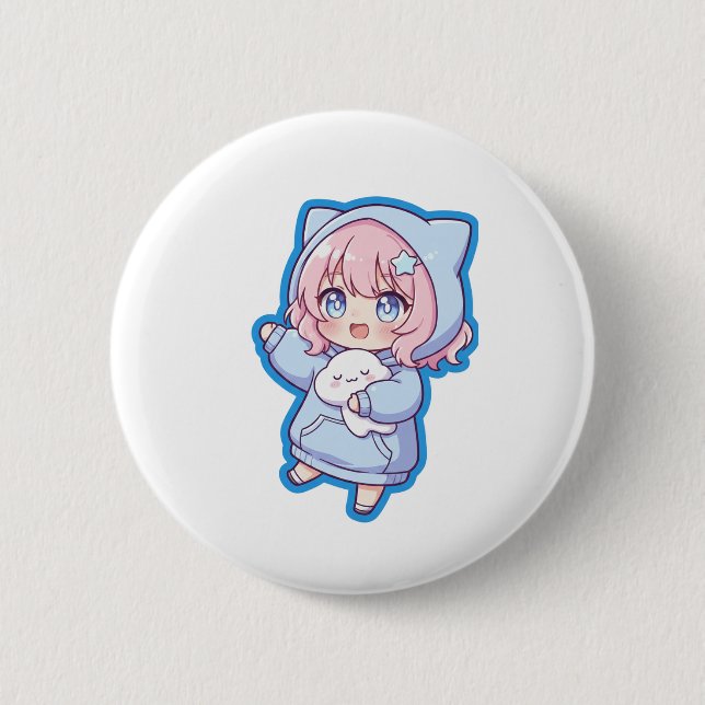 Cute Kawaii Anime Girl Sticker 6 Cm Round Badge (Front)