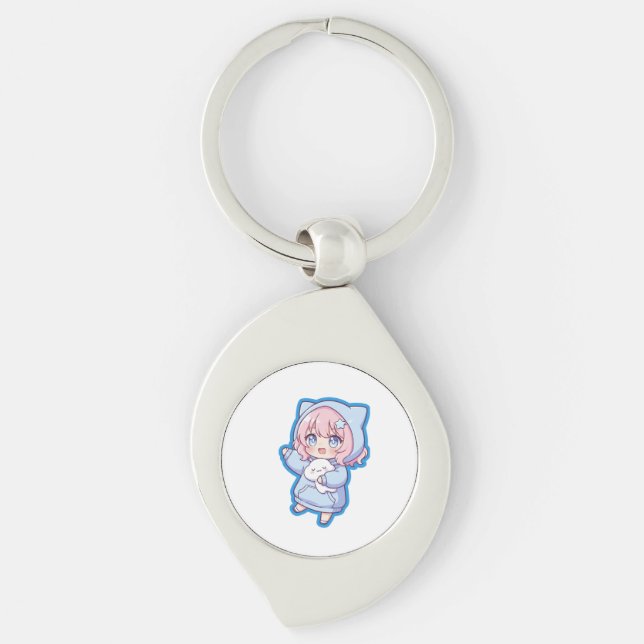 Cute Kawaii Anime Girl Sticker Key Ring (Front)
