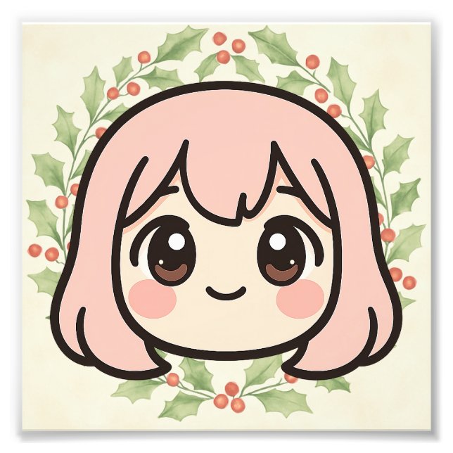 Cute Kawaii Anime Girl Wood Wall Art  (Front)