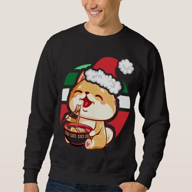 Cute Kawaii Anime Shiba Inu Dog Eating Ramen Chris Sweatshirt (Front)