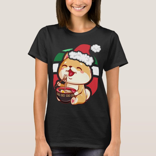 Cute Kawaii Anime Shiba Inu Dog Eating Ramen Chris T-Shirt (Front)