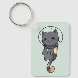 Cute Kawaii Astronaut Black Cat Key Ring