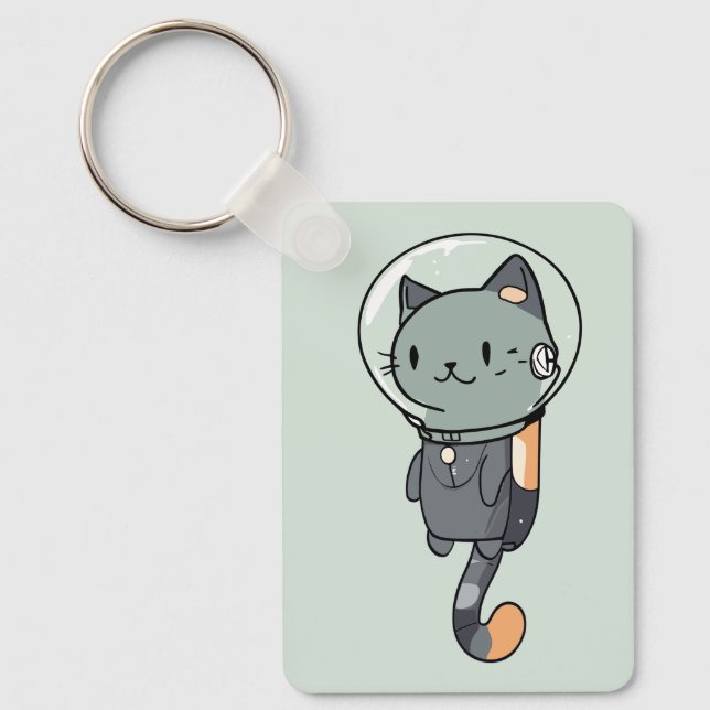 Cute Kawaii Astronaut Cat Key Ring (Front)