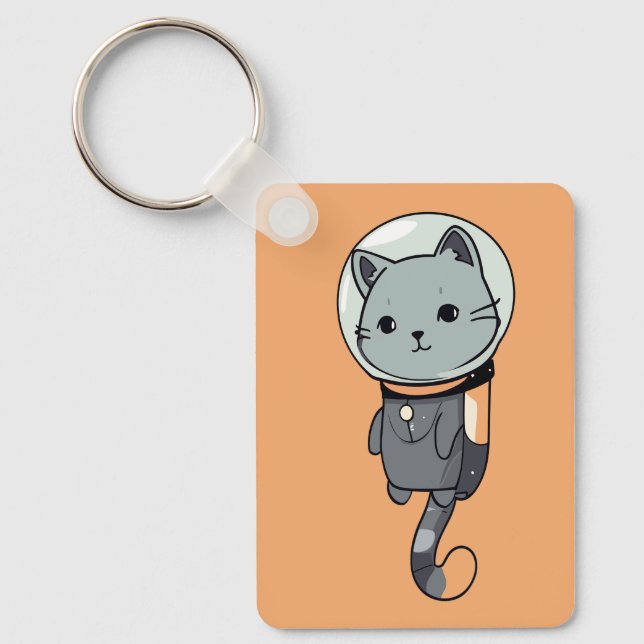 Cute Kawaii Astronaut Kitten Key Ring (Front)
