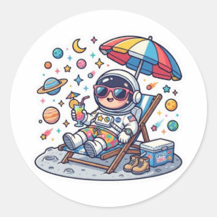 Cute Kawaii Astronaut Summer Beach Space TrSticker Classic Round Sticker