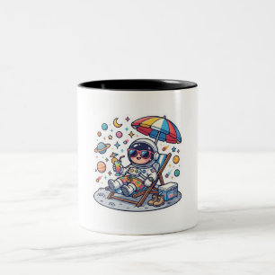Cute Kawaii Astronaut Summer Beach Space TrSticker Two-Tone Coffee Mug