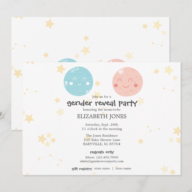 Cute Kawaii Astronomy Baby Gender Reveal Party Invitation (Front/Back)