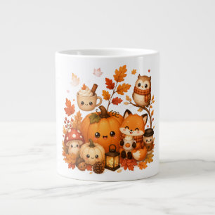 Cute Kawaii Autumn Pumpkin Fox Owl Fall Animals Large Coffee Mug