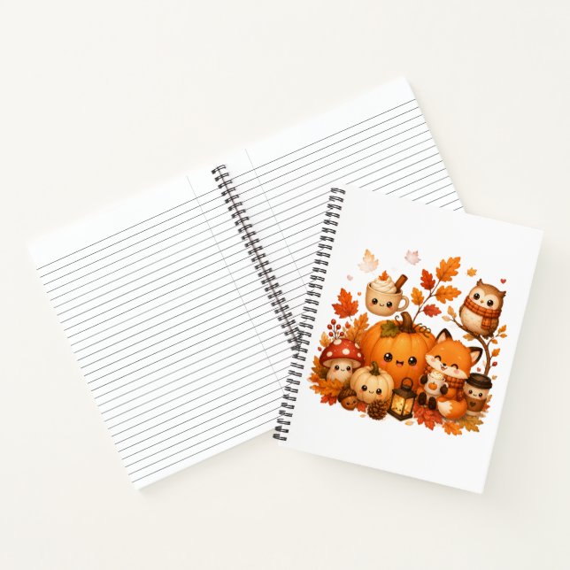 Cute Kawaii Autumn Pumpkin Fox Owl Fall Animals  Notebook (Inside)