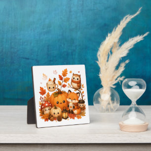 Cute Kawaii Autumn Pumpkin Fox Owl Fall Animals  Plaque