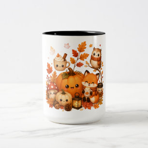 Cute Kawaii Autumn Pumpkin Fox Owl Fall Animals Two-Tone Coffee Mug