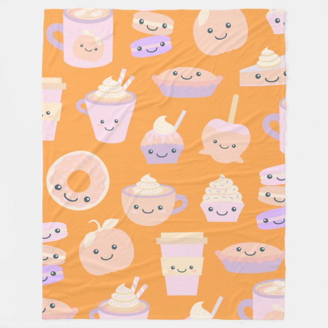Cute Kawaii Autumn Pumpkin Pie Pattern in Pastel Fleece Blanket (Front)