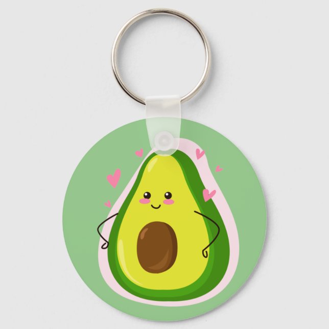 Cute Kawaii Avocado Cartoon Drawing Key Ring (Front)