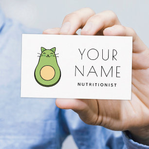 Cute Kawaii Avocado Cat Nutritionist Dietician Business Card