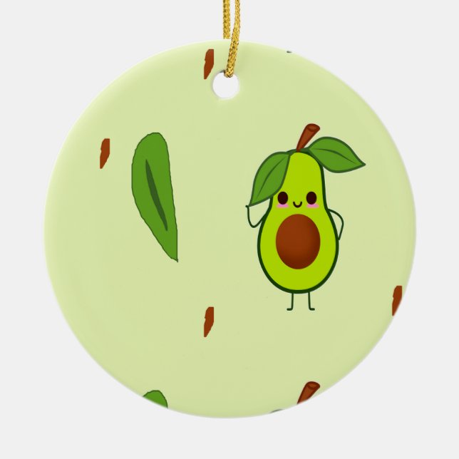Cute kawaii avocado ceramic ornament (Front)
