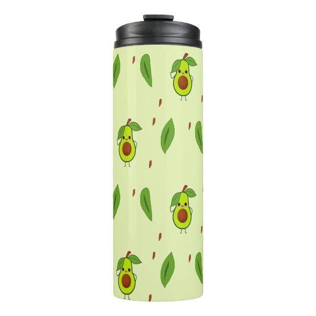Cute kawaii avocado on green thermal tumbler (Front)