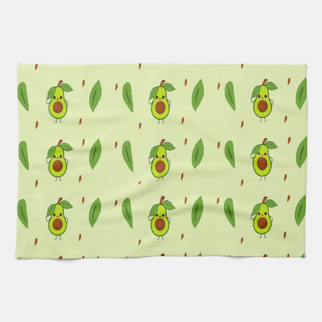 Cute kawaii avocado tea towel (Horizontal)