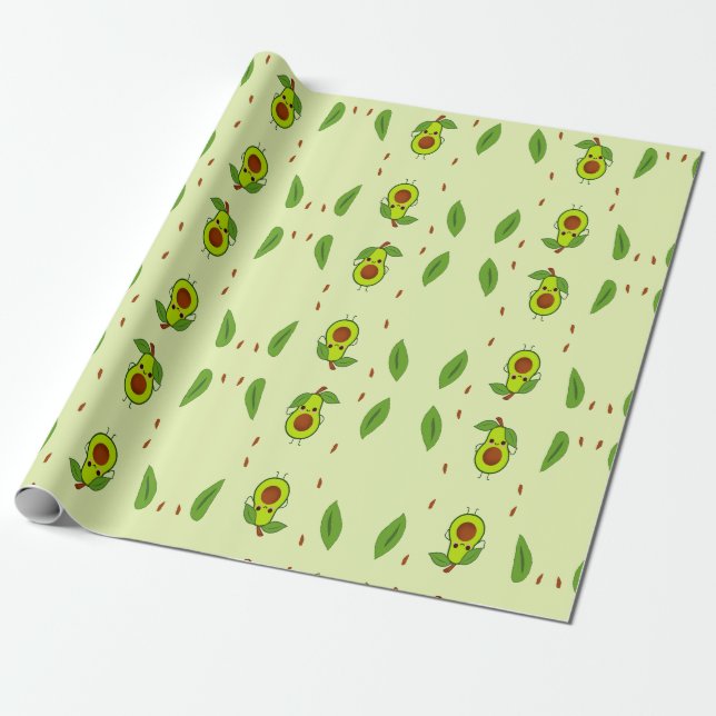Cute kawaii avocado wrapping paper (Unrolled)