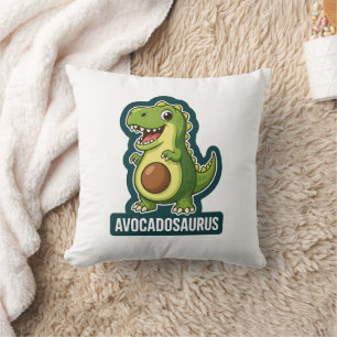 Cute Kawaii Avocadosaurus Dinosaur Funny Pun Cushion