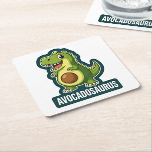 Cute Kawaii Avocadosaurus Dinosaur Funny Pun Square Paper Coaster