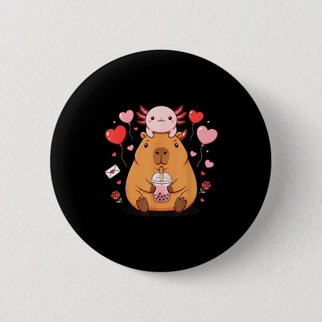 Cute Kawaii Axolotl Capybara Bubble Tea Boys Girls 6 Cm Round Badge (Front)