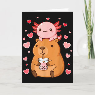 Cute Kawaii Axolotl Capybara Bubble Tea Boys Girls Card