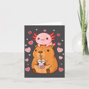 Cute Kawaii Axolotl Capybara Bubble Tea Boys Girls Card