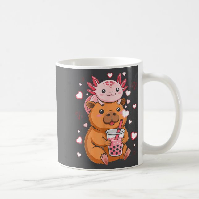 Cute Kawaii Axolotl Capybara Bubble Tea Boys Girls Coffee Mug (Right)