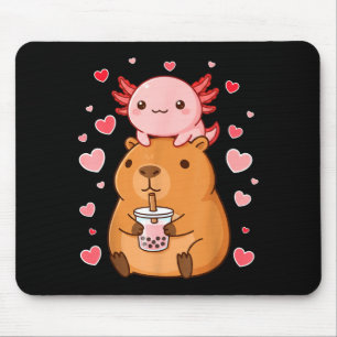 Cute Kawaii Axolotl Capybara Bubble Tea Boys Girls Mouse Pad