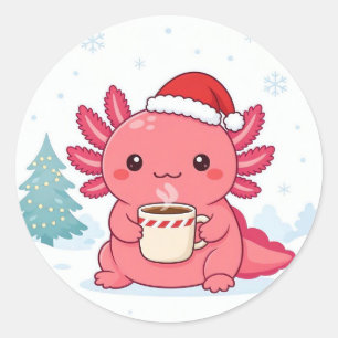 Cute Kawaii Axolotl Christmas Coffee Classic Round Sticker