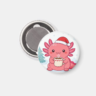 Cute Kawaii Axolotl Christmas Coffee Round Keychai Magnet