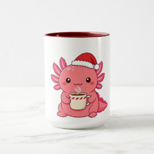 Cute Kawaii Axolotl Christmas Red Two-Tone Mug