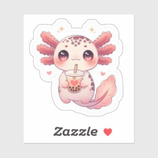 Cute Kawaii Axolotl Drinking Bubble Tea Sticker