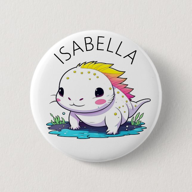 Cute Kawaii Axolotl Illustration Personalised 6 Cm Round Badge (Front)