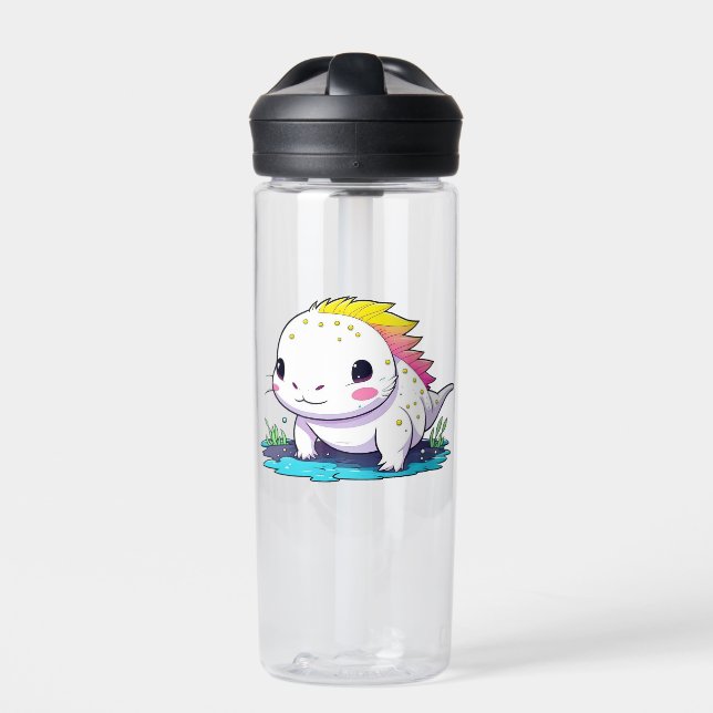 Cute Kawaii Axolotl in Water Personalised  Water Bottle (Front)