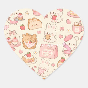 Cute Kawaii Axolotl Pattern Pastel Ocean Heart Sticker