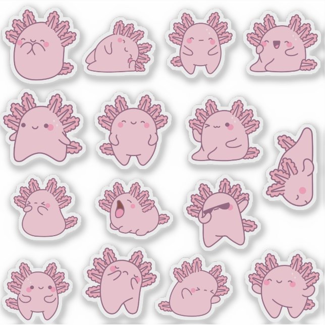 Cute kawaii axolotl sticker pack (Front)