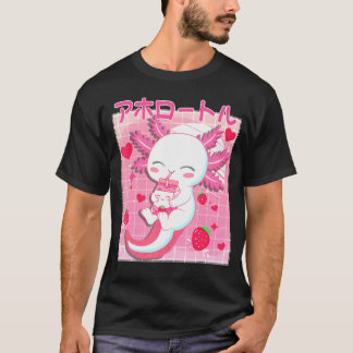 Cute Kawaii Axolotl Strawberry Milk Japanese Anime T-Shirt