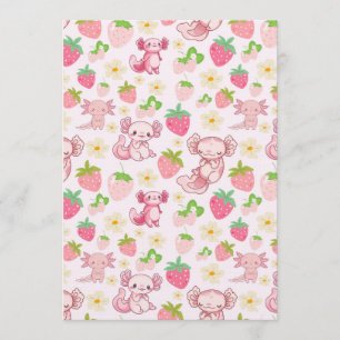 Cute Kawaii Axolotl & Strawberry Seamless Pattern Invitation