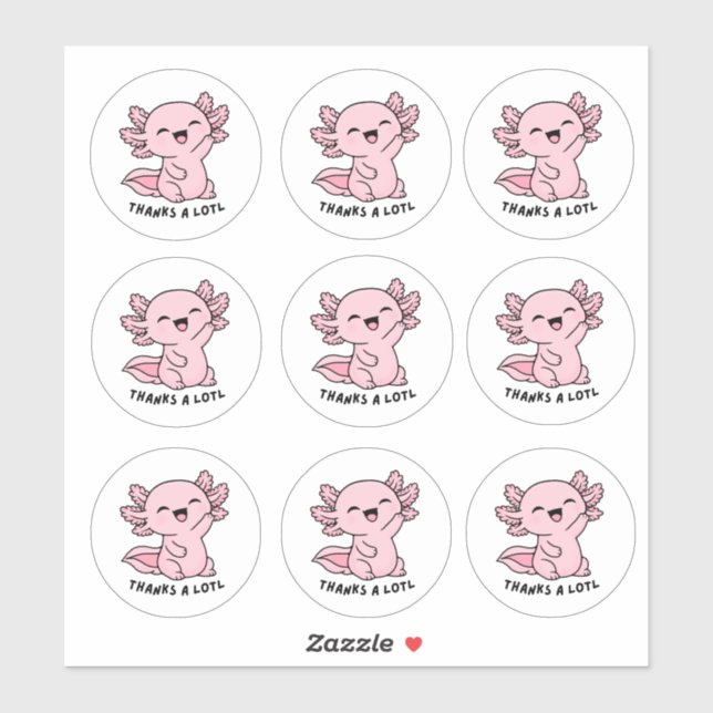Cute Kawaii Axolotl Thank You Sticker Sheet  (Sheet)