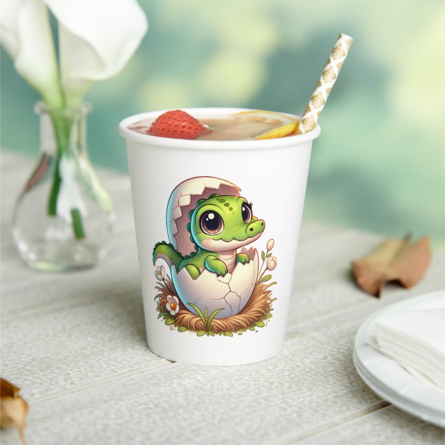 Cute Kawaii Baby Alligator Hatching Baby Shower  Paper Cups (Insitu)