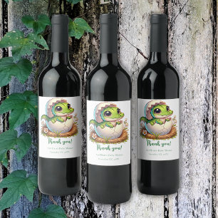 Cute Kawaii Baby Alligator Hatching Baby Shower  Wine Label