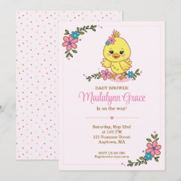 Cute Kawaii Baby Chick Baby Shower Invitation Pink
