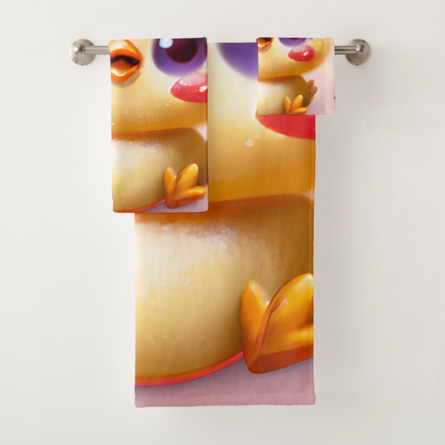Cute Kawaii Baby Chicken with Holly Bath Towel Set (Insitu)