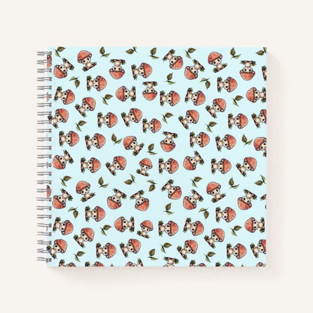 Cute Kawaii Baby Mushroom Pattern Notebook (Front)