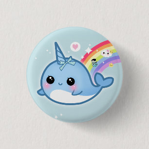 Cute kawaii baby narwhal with rainbow 3 cm round badge