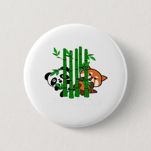 Cute Kawaii Baby Panda And Red Panda Bamboo Peeka 6 Cm Round Badge