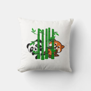Cute Kawaii Baby Panda And Red Panda Bamboo Peeka Cushion